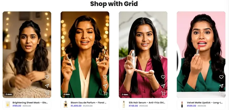 Shoppable video grid from the WS Vidcart demo store